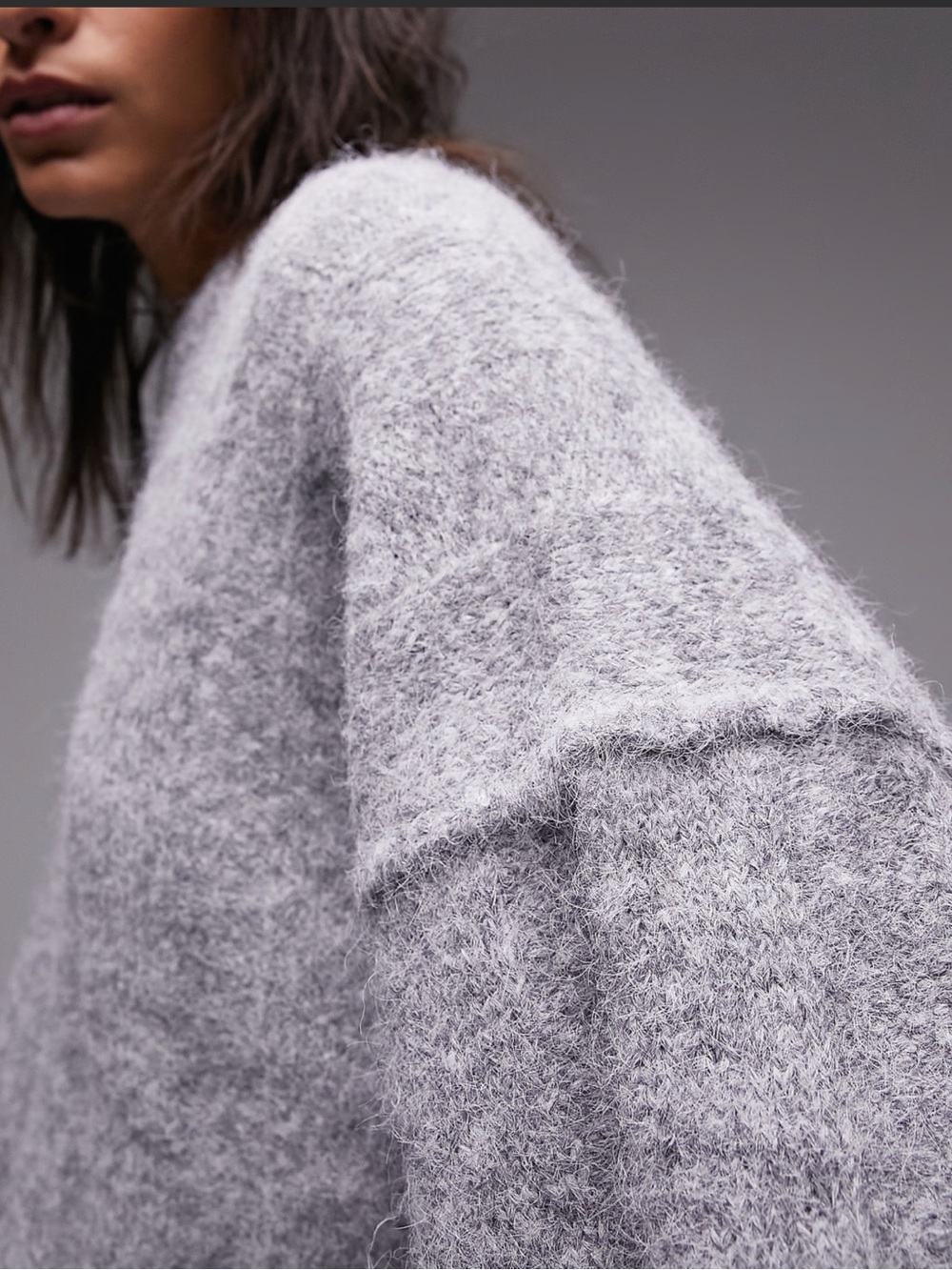 Topshop Women’s Heather Gray Oversized Crewneck Sweater - Picture 4 of 7